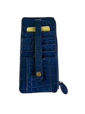 NWT Rolfs Credit Card Zip Top Closure Royal Blue Alligator Embossed Wallet